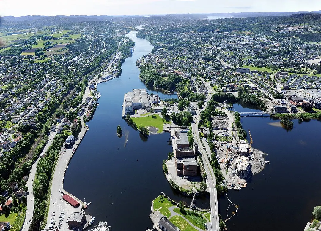 Klosterøya and the Skien river from above – home to our office